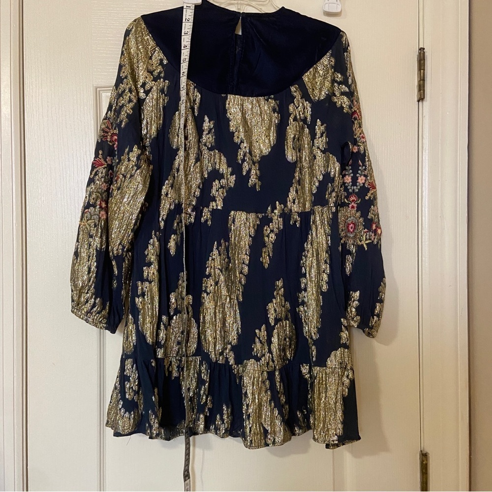 Zara Navy and Gold Embroidered Dress - Picture 6 of 11